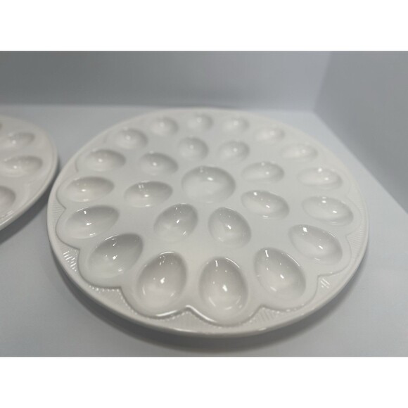 Deviled Egg Platter Set - 2pc White Ceramic.  Egg Serving Platter‎ - Picture 2 of 14